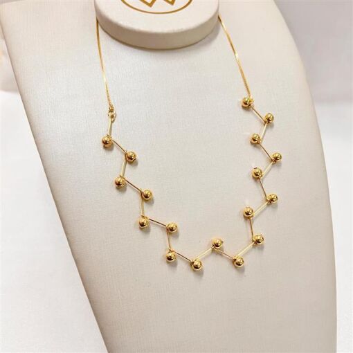 CHOKER ZIGZAG C/ BOLA 6 MM FOLHEADO A OURO 18K