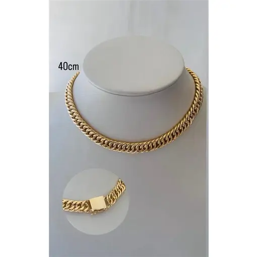 COLAR COR GRUMET DUPLA 1,1CM FECHO GAVETA  FOLHEADO A OURO 18K