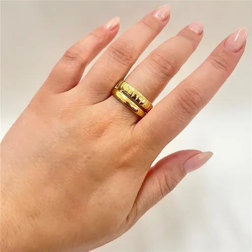 ANEL ARO DUPLO ALIANÇA/LISTRA FOLHEADO A OURO 18K