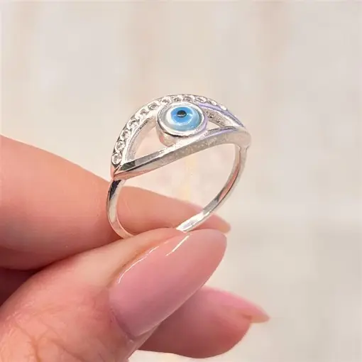 ANEL MEDIO OLHO GREGO AZUL CLARO PRATA 925