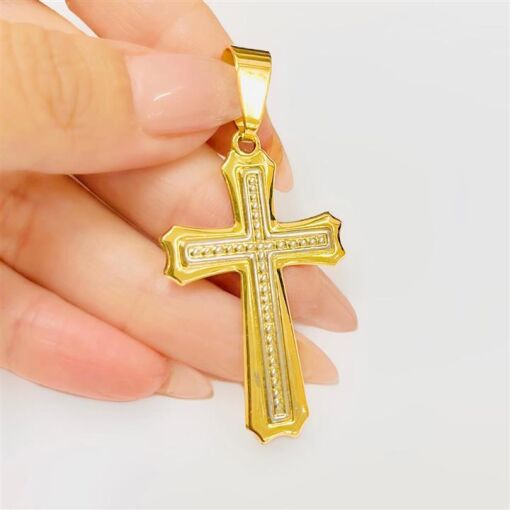 PING CRUZ BORDA LISA C/ PONTINHAS NO CENTRO GD FOLHEADO A OURO 1