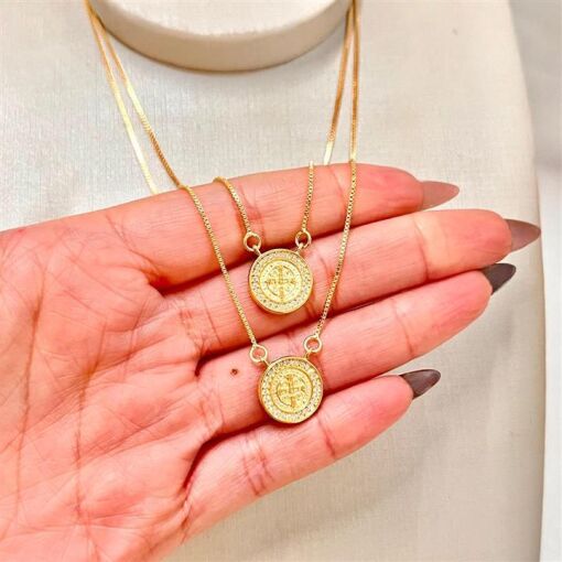 ESCAPULARIO SÃO BENTO 1,3CM FOLHEADO A OURO 18K