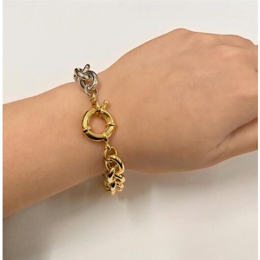 PUL ELO 3MM DUAS CORES C/ FECHO BOIA FOLHEADO A OURO 18K