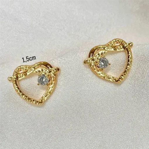 BR PINO CORAÇÃO C/NÓ 1 PEDRA FOLHEADO A OURO 18K