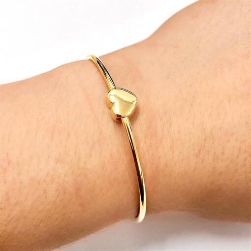 BRACELETE C/PING CORAÇÃO LISO FOLHEADO A OURO 18K