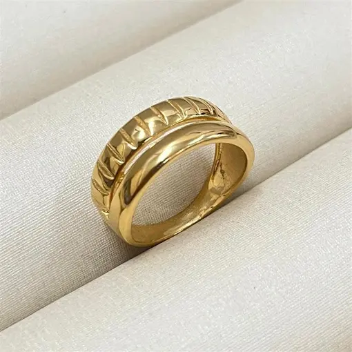 ANEL ARO DUPLO ALIANÇA/LISTRA FOLHEADO A OURO 18K