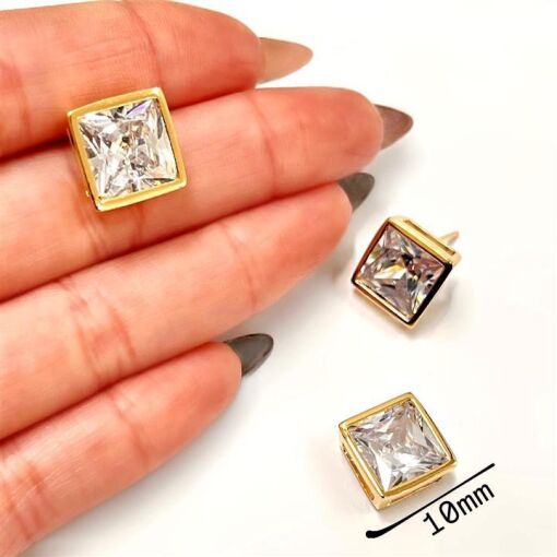 CONJ PEDRA QUADRADA10MM FOLHEADO A OURO 18K