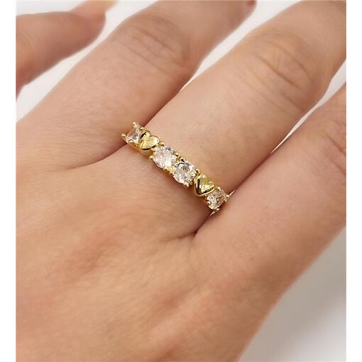 ANEL 4 PEDRAS C/ 2 CORAÇÕES LISOS  FOLHEADO A OURO 18K