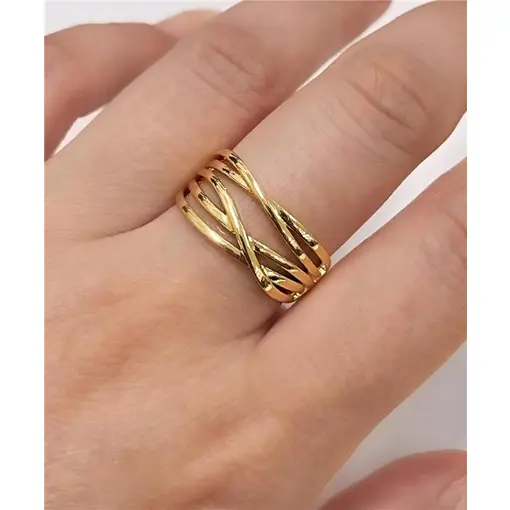 ANEL 5 LISTRAS VAZADAS FOLHEADO A OURO 18K