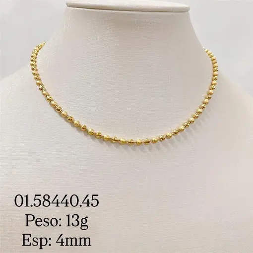 COR C/ BOLINHA 4MM TRAQ. E DIAMANTADAS FOLHEADO A OURO 18K