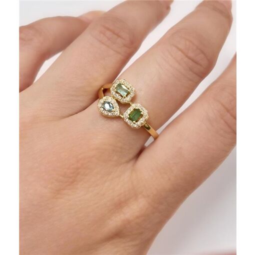 ANEL 3 PEDRAS CRAVEJADAS  FOLHEADO A OURO 18K