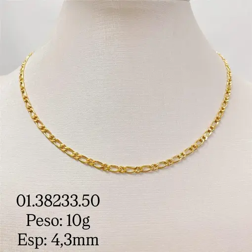 CORRENTE 1X1 4,3 MM DIAMANTADA FOLHEADO A OURO 18K