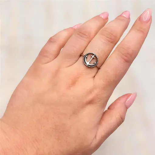 ANEL REDONDO C/ ANCORA PRATA 925