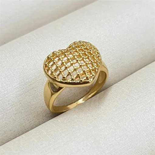 ANEL CORAÇÃO LARGO CRAVEJADO  FOLHEADO A OURO 18K