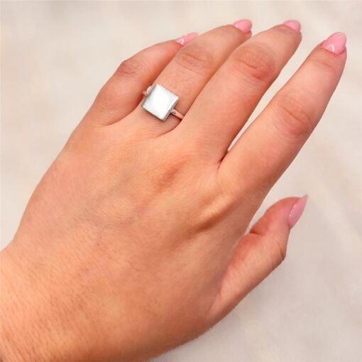 ANEL QUADRADO LISO PRATA 925