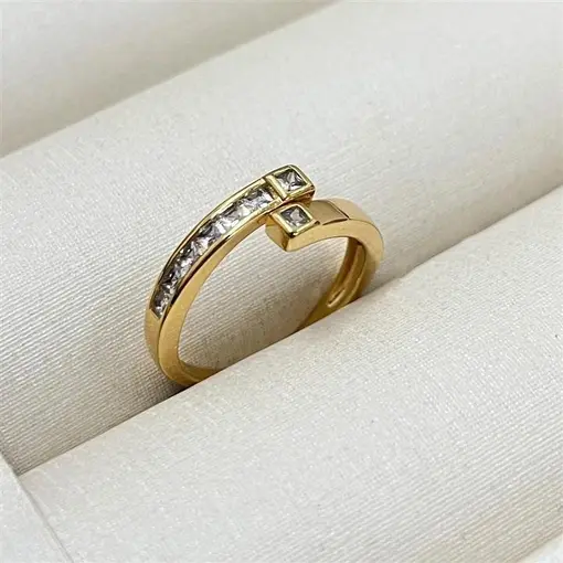 ANEL ABERTO C/ PONTOS DE LUZ QUAD FOLHEADO A OURO 18K