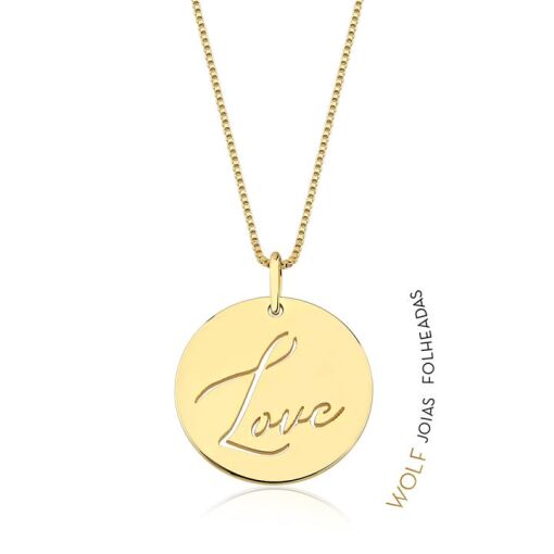 GARG RED LISO C/ DET ESC VAZ LOVE NO CENTRO FOLHEADO A OURO 18K