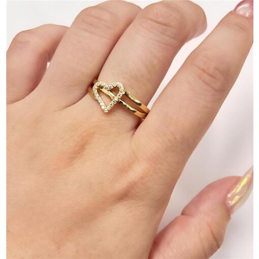 ANEL CORAÇÃO DE LADO CRAVEJADO  FOLHEADO A OURO 18K