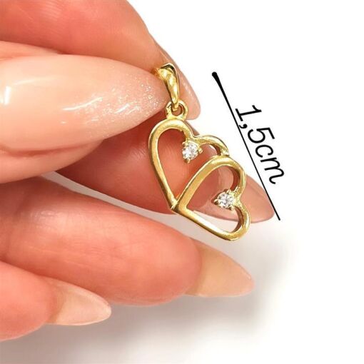 PING CORAÇÃO DUPLO C/ PONTO DE LUZ  FOLHEADO A OURO 18K