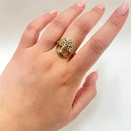 ANEL ÁRVORE DA VIDA  FOLHEADO A OURO 18K