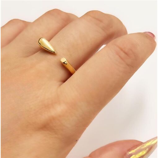 ANEL ABERTO GOTA E PONTO FOLHEADO A OURO 18K