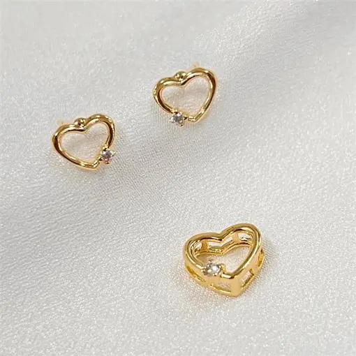 CONJ CORAÇÕES  FOLHEADO A OURO 18K