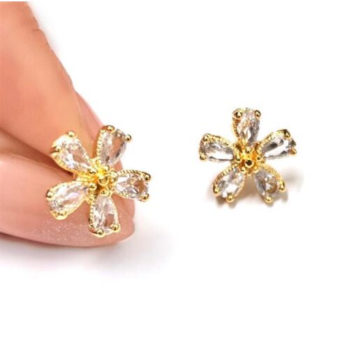 BR PINO FLOR C/5 PETALAS PEDRA FOLHEADO A OURO 18K
