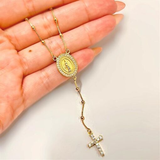 TERÇO MILAGROSA CRAVEJADA C/ CRUZ FOLHEADO A OURO 18K