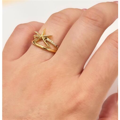 ANEL ARO DUPLO ESTRELA DO MAR  FOLHEADO A OURO 18K