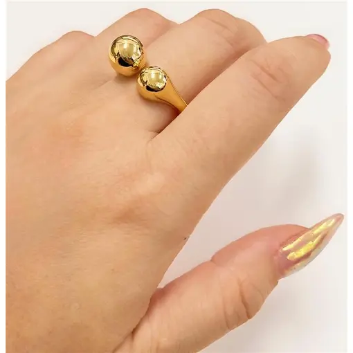 ANEL ABERTO C/ 2 BOLAS  FOLHEADO A OURO 18K