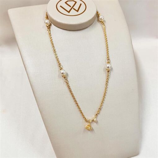 GARG ELO RISC. C/ PÉROLAS 8MM E ROSA  FOLHEADO A OURO 18K