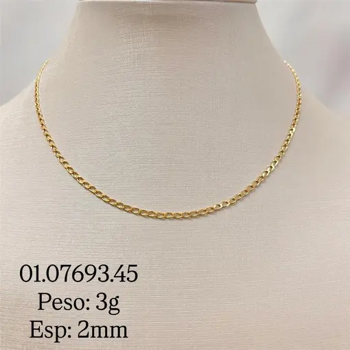 CORRENTE 1X1 2MM FOLHEADO A OURO 18K