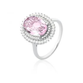 Anel Cristal Oval Bicolor na Cor Rosa e Azul Folheado a Ródio