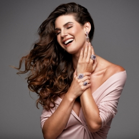Anel Redondo com Cristais Ametista Lavanda Folheado a Ródio