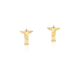 Brinco Segundo Furo Cristo Redentor Liso Folheado a Ouro