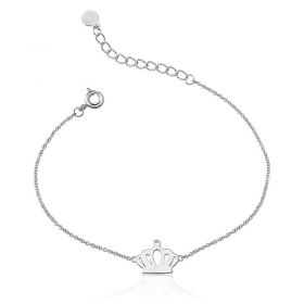 Pulseira com Pingente de Coroa Lisa Vazada Folheada a Ródio