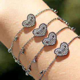 Pulseira Coração com Zircônias Brancas Folheada a Ródio Negro
