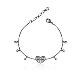 Pulseira Coração com Zircônias Brancas Folheada a Ródio Negro
