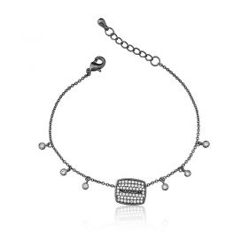 Pulseira com Pingente Retângulo Cravejado Folheada a Ródio Negro