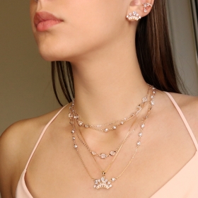 Conjunto Brinco e Corrente Coroa Folheado a Ouro Champagne