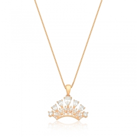 Conjunto Brinco e Corrente Coroa Folheado a Ouro Champagne
