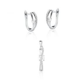 Conjunto Argola e Pingente Cravejado Prata Rodinada