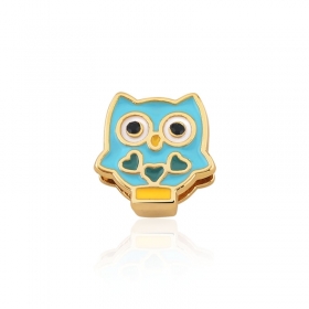 Pingente Esteira Kids de Coruja Esmaltada em Aço Dourado