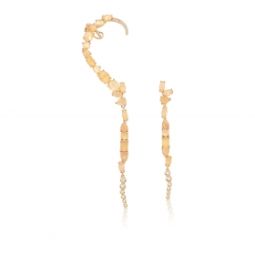Brinco Ear Cuff Assimétrico Cristais Rutilados Folheado a Ouro