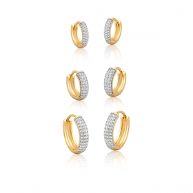 Kit Três Pares de Argolas com Zirconias Brancas Folheado a Ouro