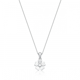 Conjunto Brinco e Corrente com Pingente Flor Prata Rodinada