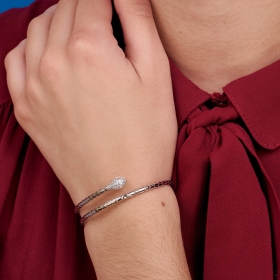 Bracelete de Cobra com Zircônias Brancas Folheado a Ródio