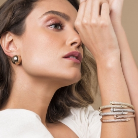 Bracelete Prego com Zircônias Brancas Folheado a Ouro Rosê