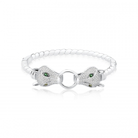 Bracelete com Leopardos Brancos Folheado a Ródio