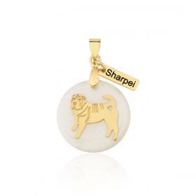 Pingente em Resina com Imagem de "Sharpei" Folheado a Ouro